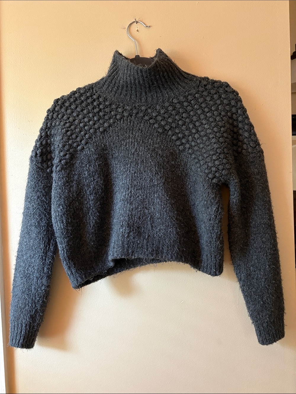 Bubble Stitch Charcoal Turtleneck Sweater